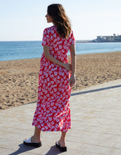 Load image into Gallery viewer, Women's Red Leaf Print Jersey Maxi Dress with Pockets
