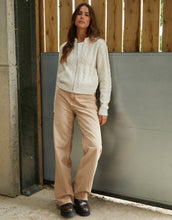 Load image into Gallery viewer, Women's Beige Cable Knit Zip-Up Bomber Jacket

