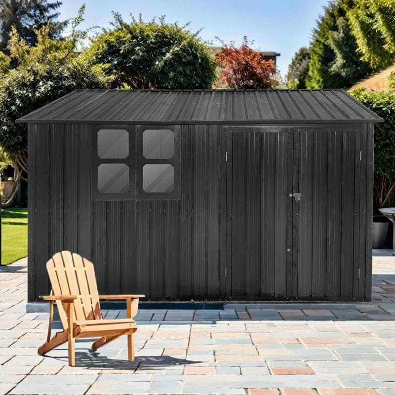10ft x 8ft Garden Shelter with Window – Outdoor Metal Storage Shed
