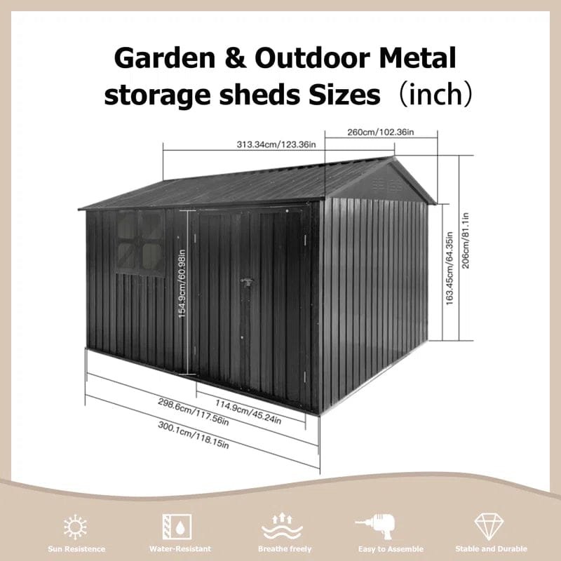 10ft x 8ft Garden Shelter with Window – Outdoor Metal Storage Shed
