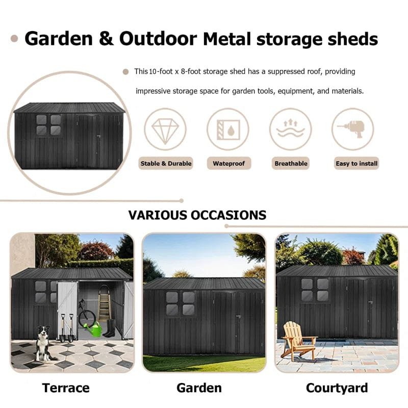10ft x 8ft Garden Shelter with Window – Outdoor Metal Storage Shed