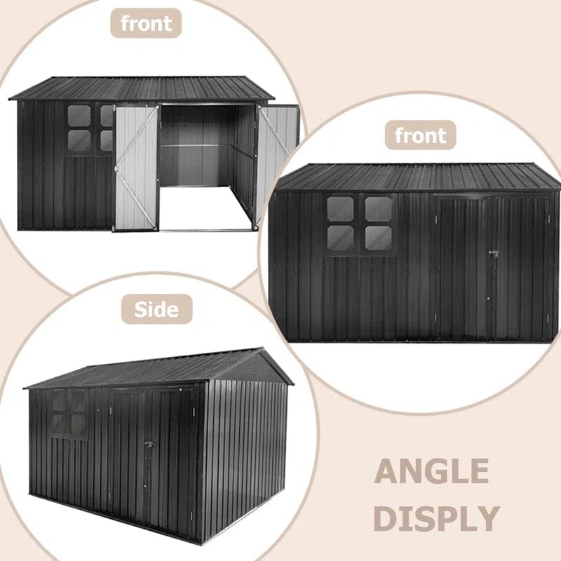 10ft x 8ft Garden Shelter with Window – Outdoor Metal Storage Shed