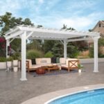 16x12 Hawthorne Traditional Steel Pergola With Sail Shade Soft Canopy