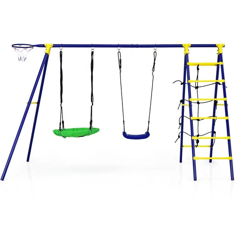 5-in-1-outdoor-kids-swing-set-with-a-shaped-metal-frame-and-ground-stake