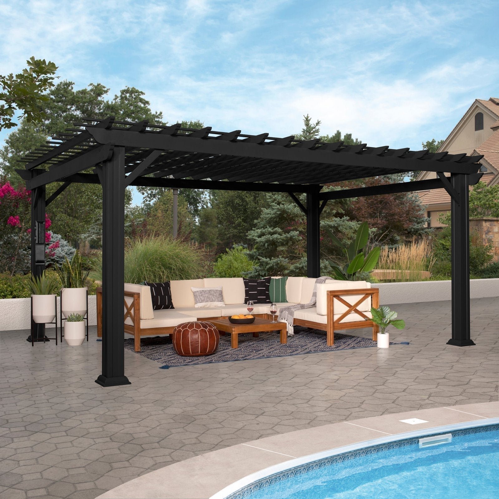 16×12 Stratford Traditional Steel Pergola With Sail Shade Soft Canopy