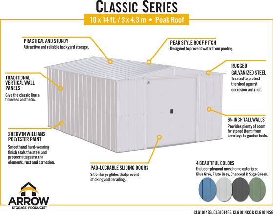 Arrow 10x14 Classic Steel Shed Features & Benefits Arrow 10x14 Classic Steel Shed Features & Benefits