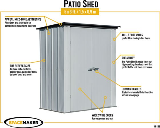 Arrow 5x3 Spacemaker Patio Shed Kit Features & Benefits Arrow 5x3 Spacemaker Patio Shed Kit Features & Benefits