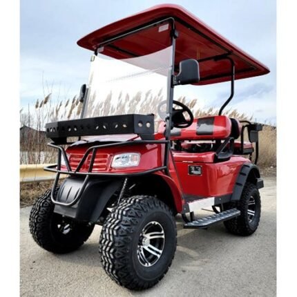 New 48v Electric Golf Cart Lifted & Loaded eMACHINE - RED Street Ready Light Package & Flip Seat